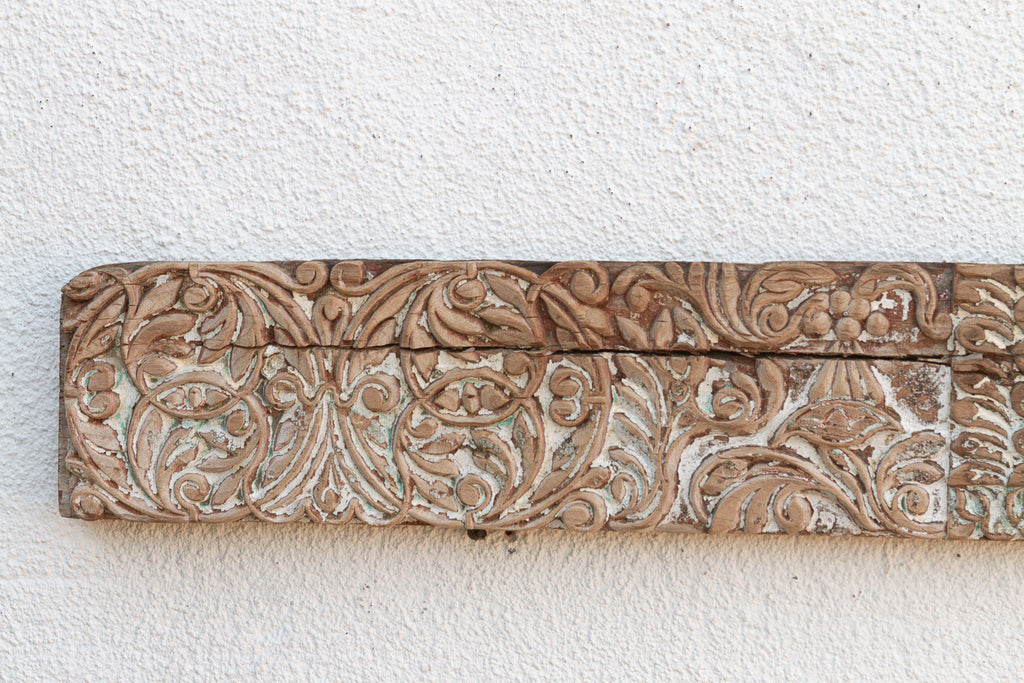 Whitewashed Floral Scrolled Indian Carving