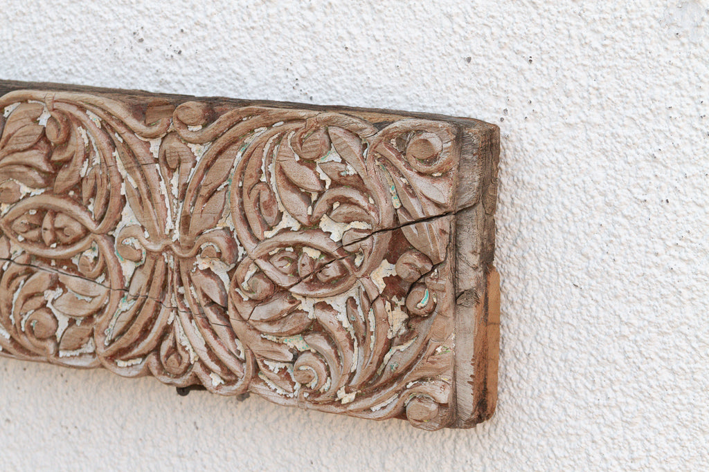 Whitewashed Floral Scrolled Indian Carving