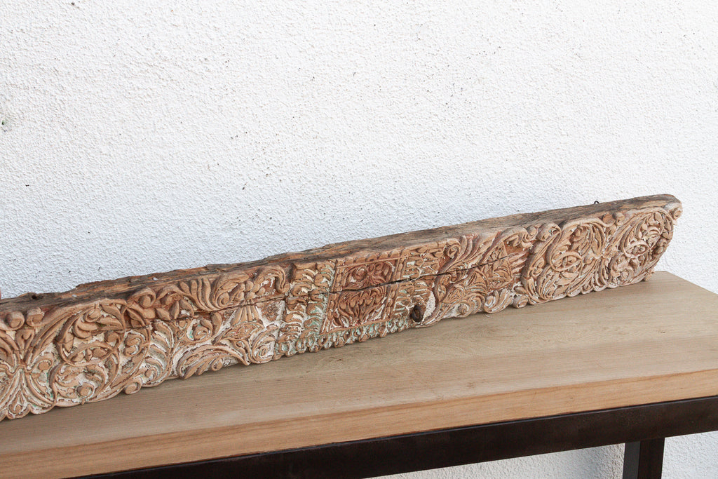 Whitewashed Floral Scrolled Indian Carving