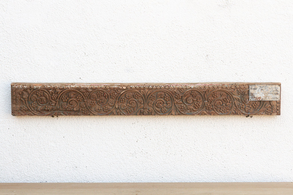 Antique Wabi Sabi Carved Lintel w/Metal Plate