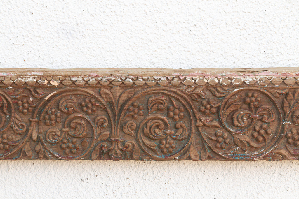 Antique Wabi Sabi Carved Lintel w/Metal Plate