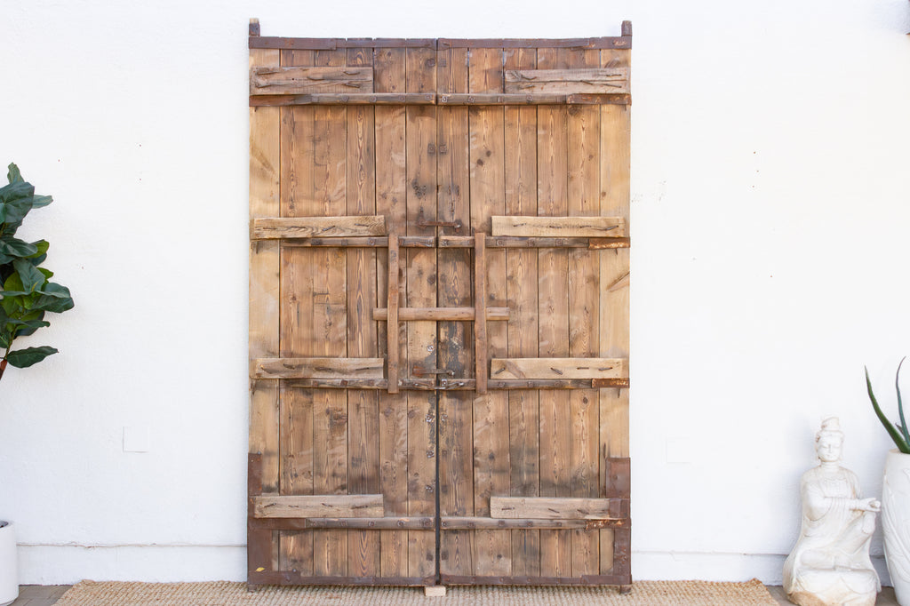 19th Century Himalayan Fortress Wood & Iron Doors