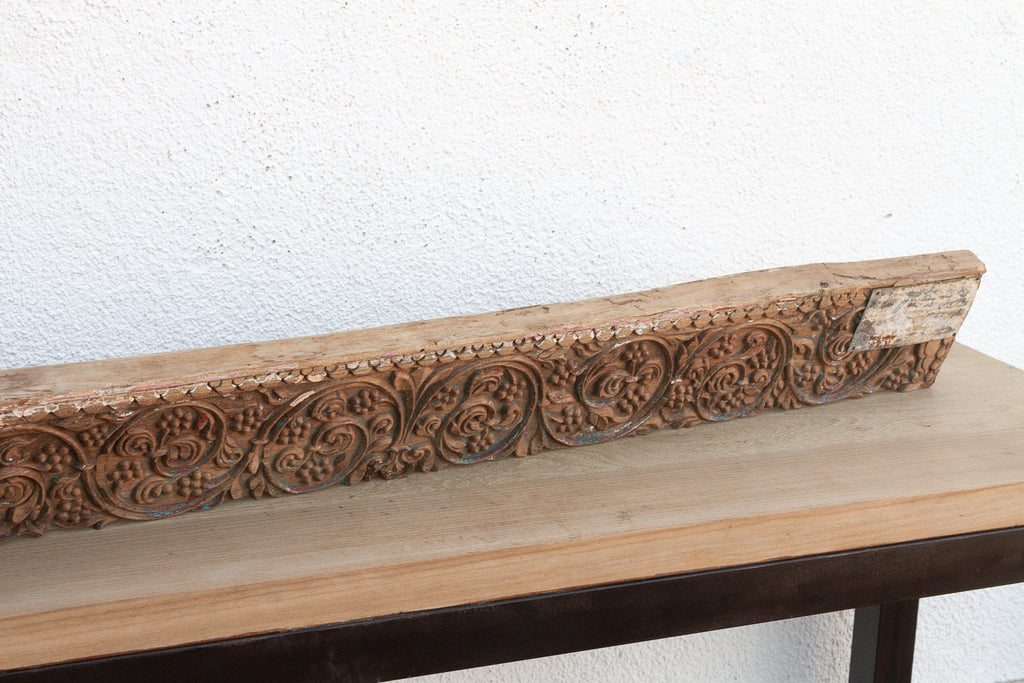 Antique Wabi Sabi Carved Lintel w/Metal Plate