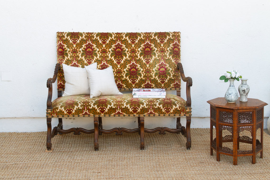 Antique French Carved Walnut Mouton Settee