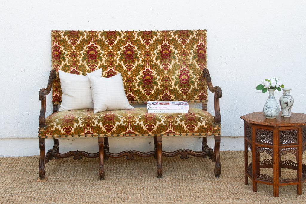 Antique French Carved Walnut Mouton Settee