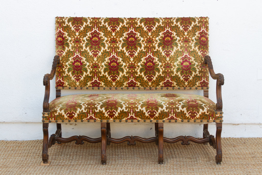 Antique French Carved Walnut Mouton Settee