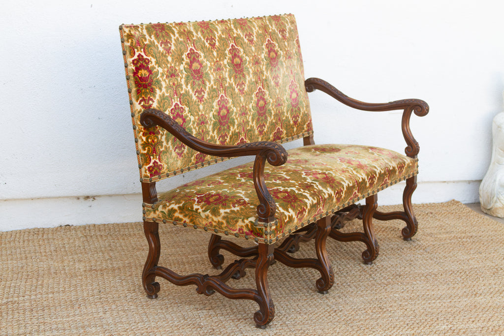 Antique French Carved Walnut Mouton Settee