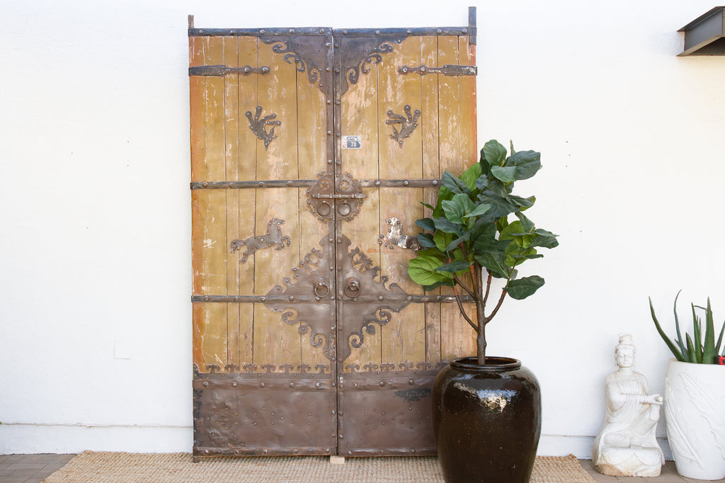Impressive 19th Century Mongolian Painted Pair of Doors