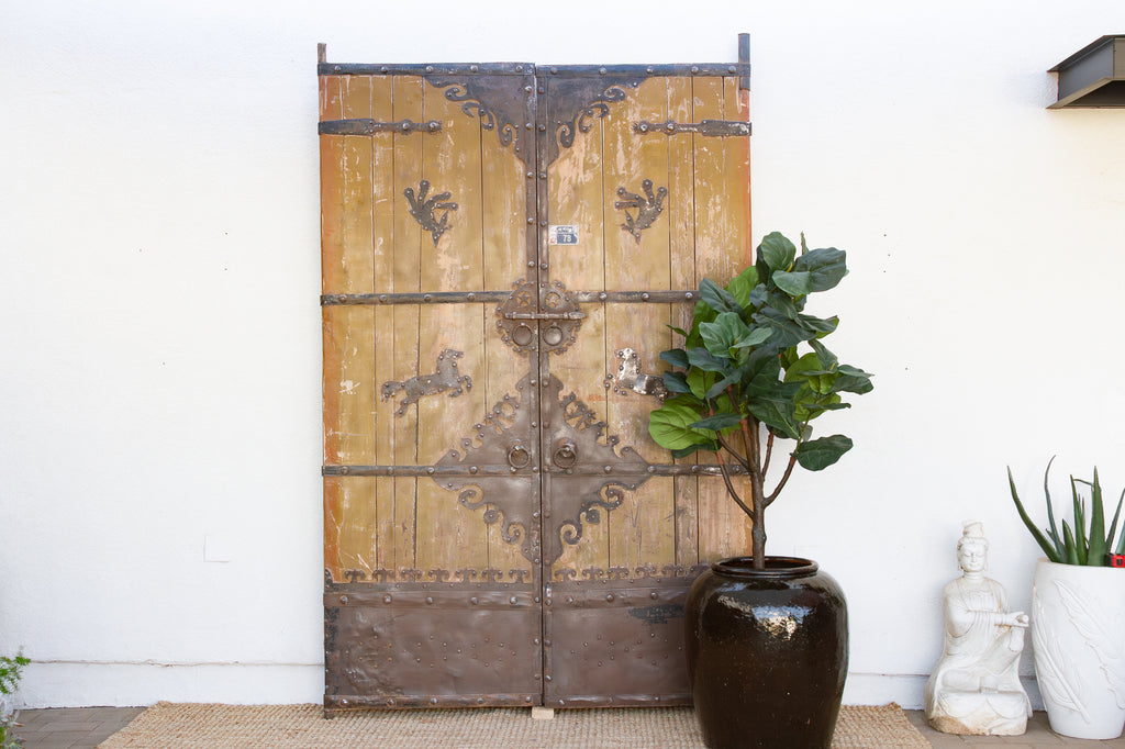 Impressive 19th Century Mongolian Painted Pair of Doors