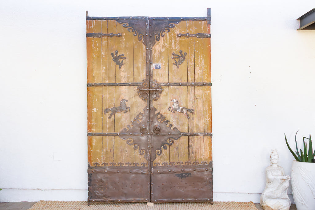 Impressive 19th Century Mongolian Painted Pair of Doors