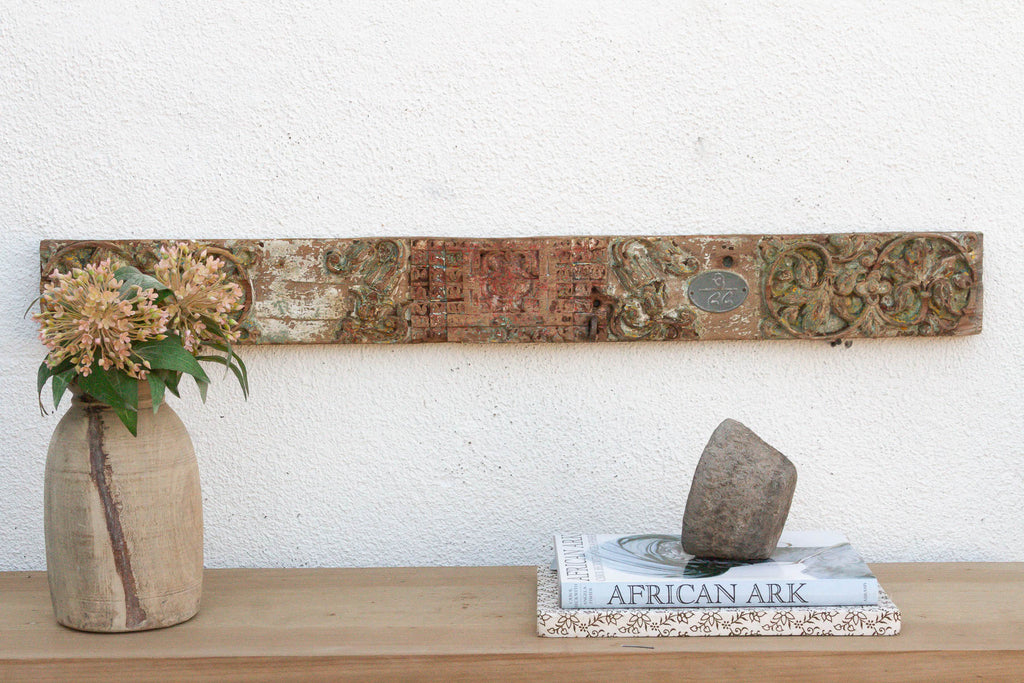 Antique Indo-French Painted Carved Lintel