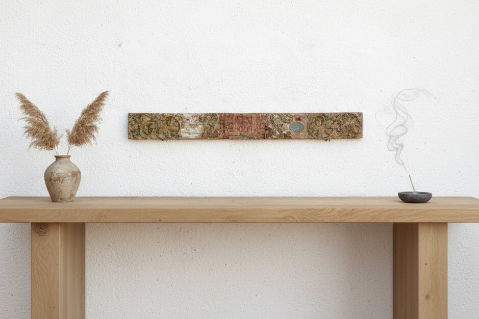 Antique Indo-French Painted Carved Lintel