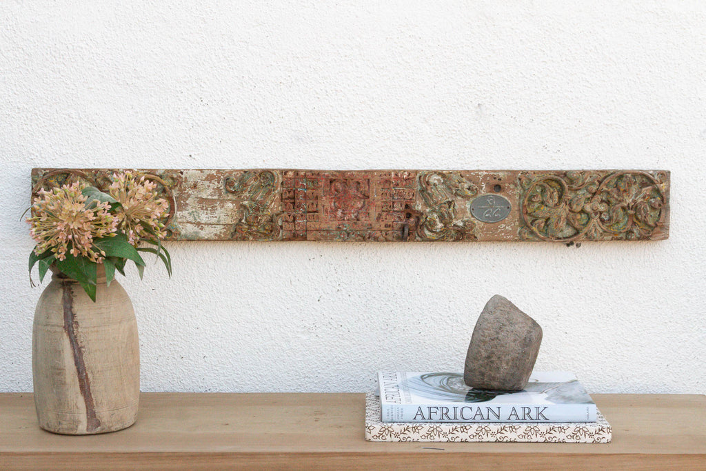 Antique Indo-French Painted Carved Lintel