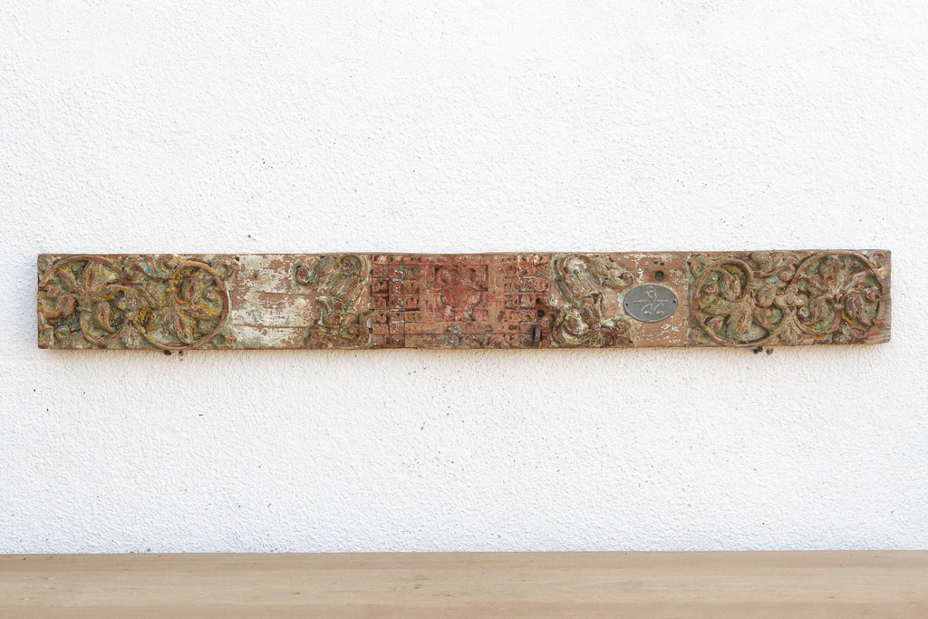 Antique Indo-French Painted Carved Lintel