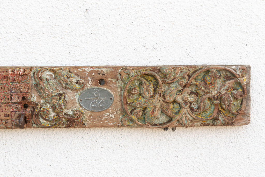 Antique Indo-French Painted Carved Lintel