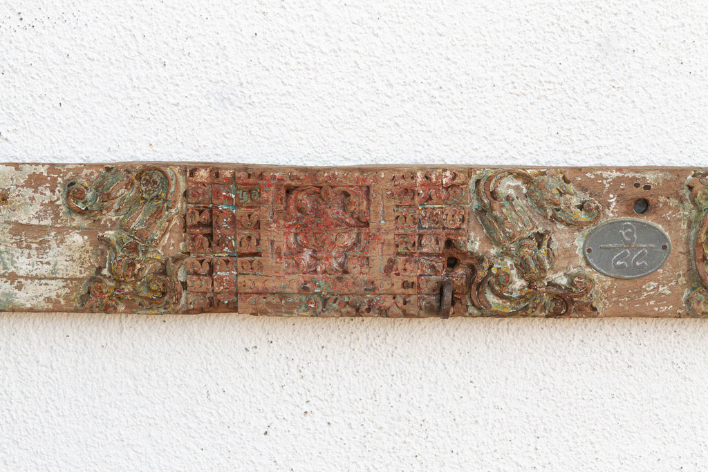 Antique Indo-French Painted Carved Lintel