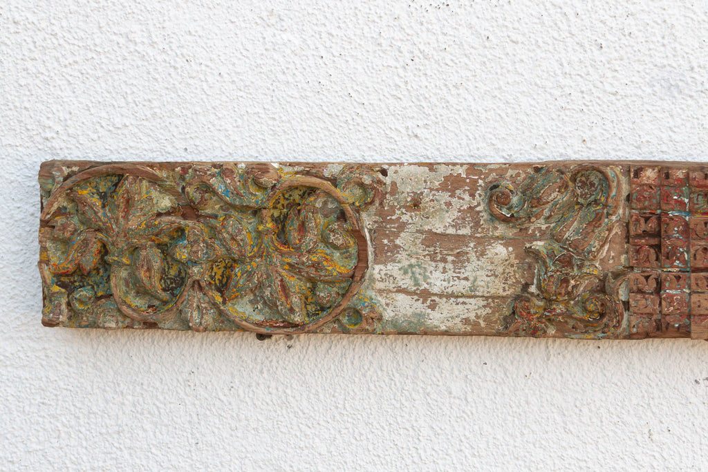Antique Indo-French Painted Carved Lintel