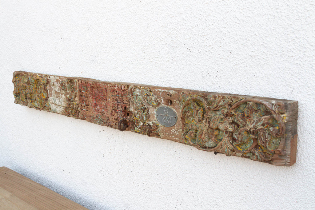 Antique Indo-French Painted Carved Lintel