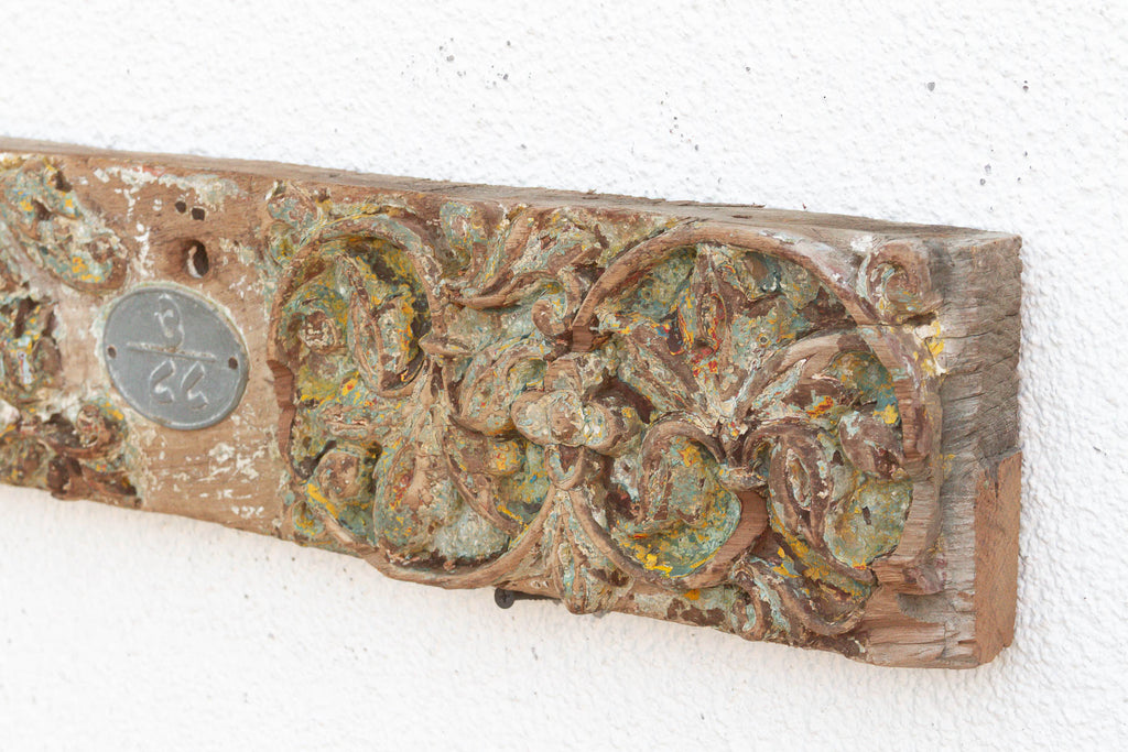 Antique Indo-French Painted Carved Lintel