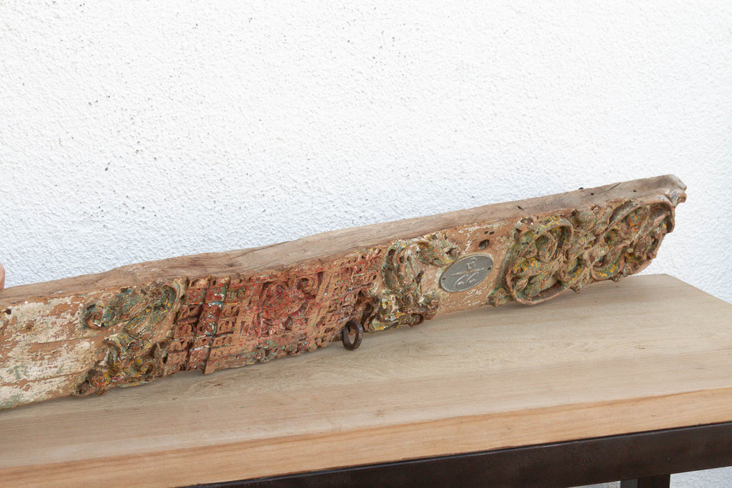 Antique Indo-French Painted Carved Lintel