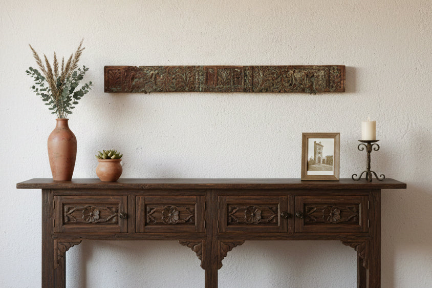 Weathered Teal 19th Century Carved Lintel (Trade)