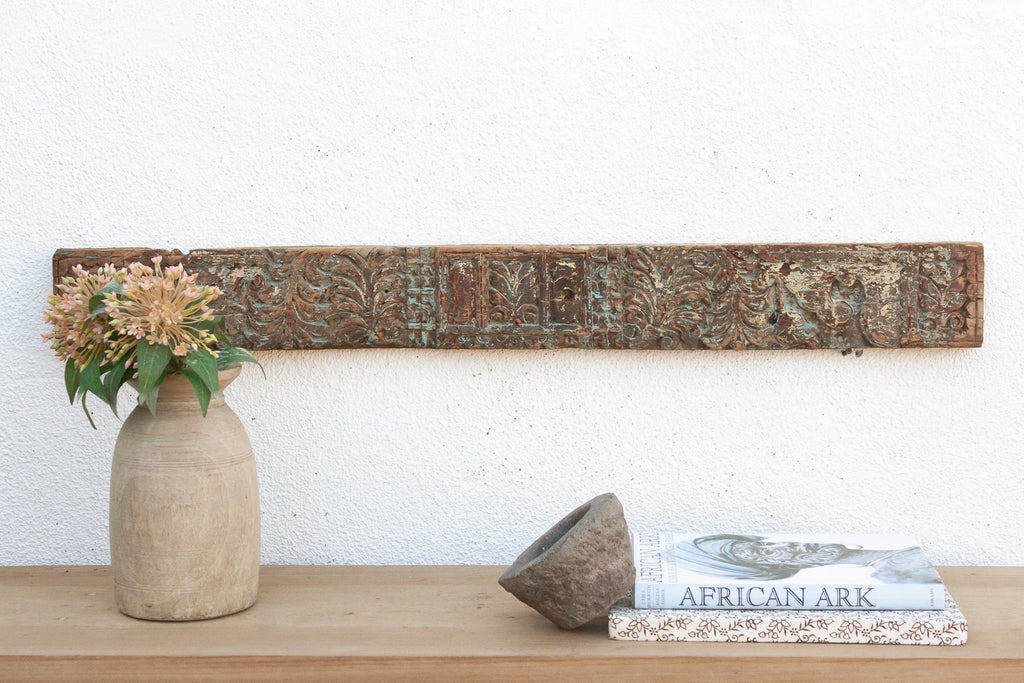 Weathered Teal 19th Century Carved Lintel