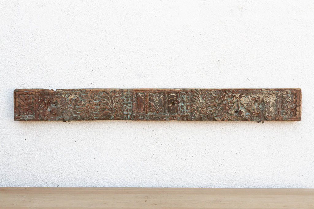 Weathered Teal 19th Century Carved Lintel