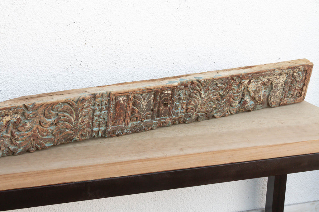 Weathered Teal 19th Century Carved Lintel