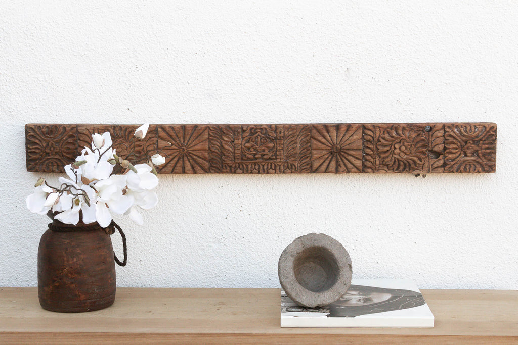 Antique Indian Sunburst & Floral Wall Carving
