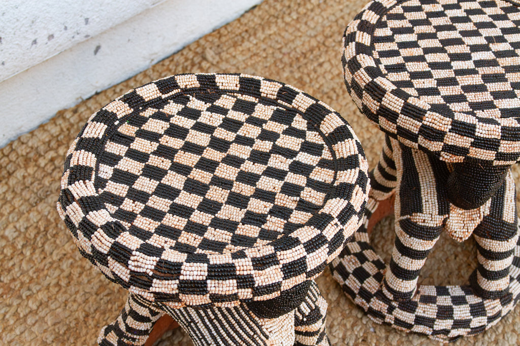 Pair of Vintage Beaded Bamileke Leopard Stools (Trade)