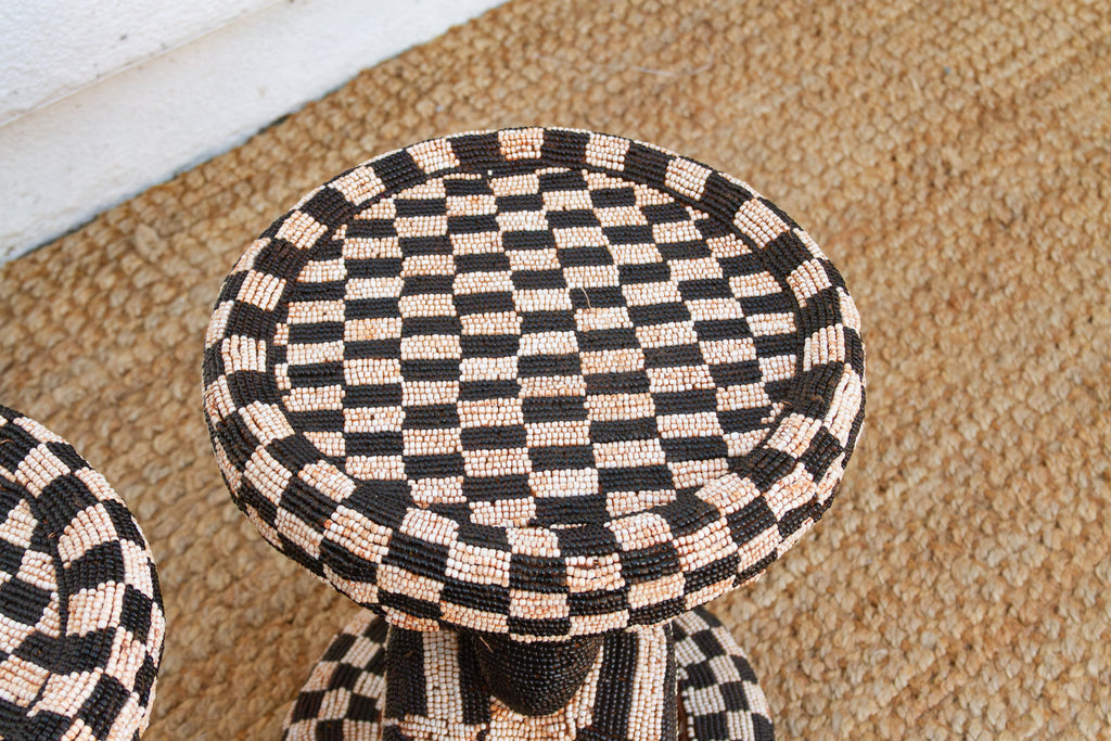 Pair of Vintage Beaded Bamileke Leopard Stools (Trade)