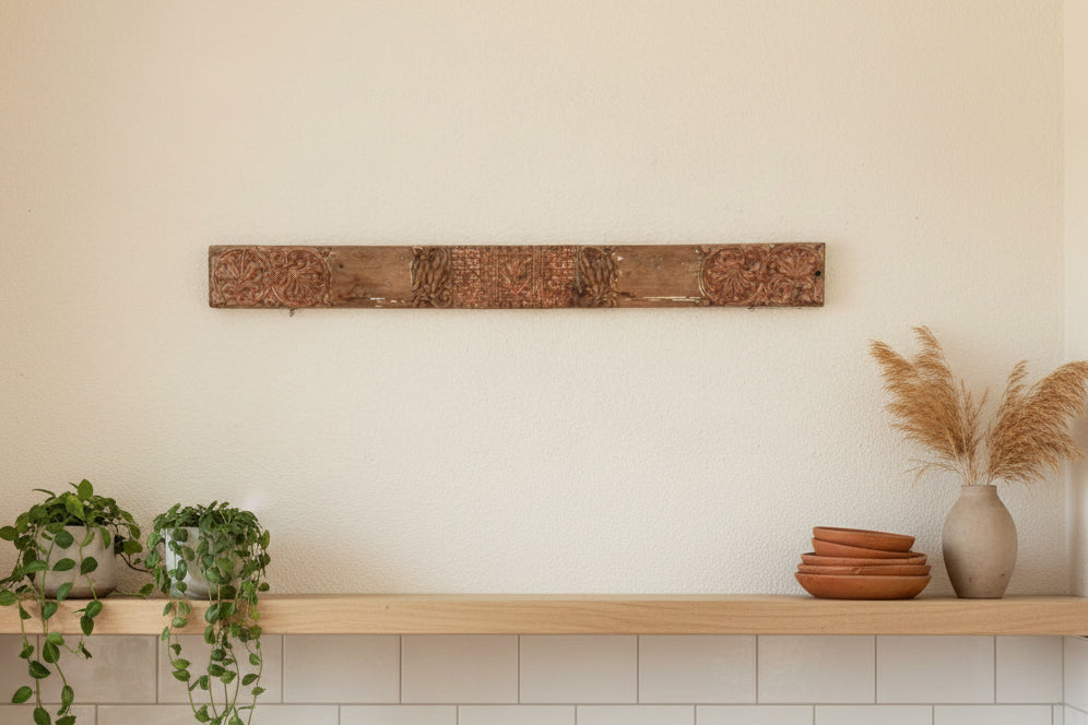 Aged Terracotta Color Carved Indian Panel