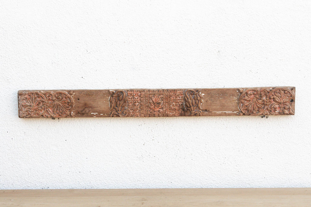 Aged Terracotta Color Carved Indian Panel