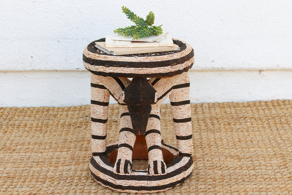 Black & White African Bamileke Leopard Stools
