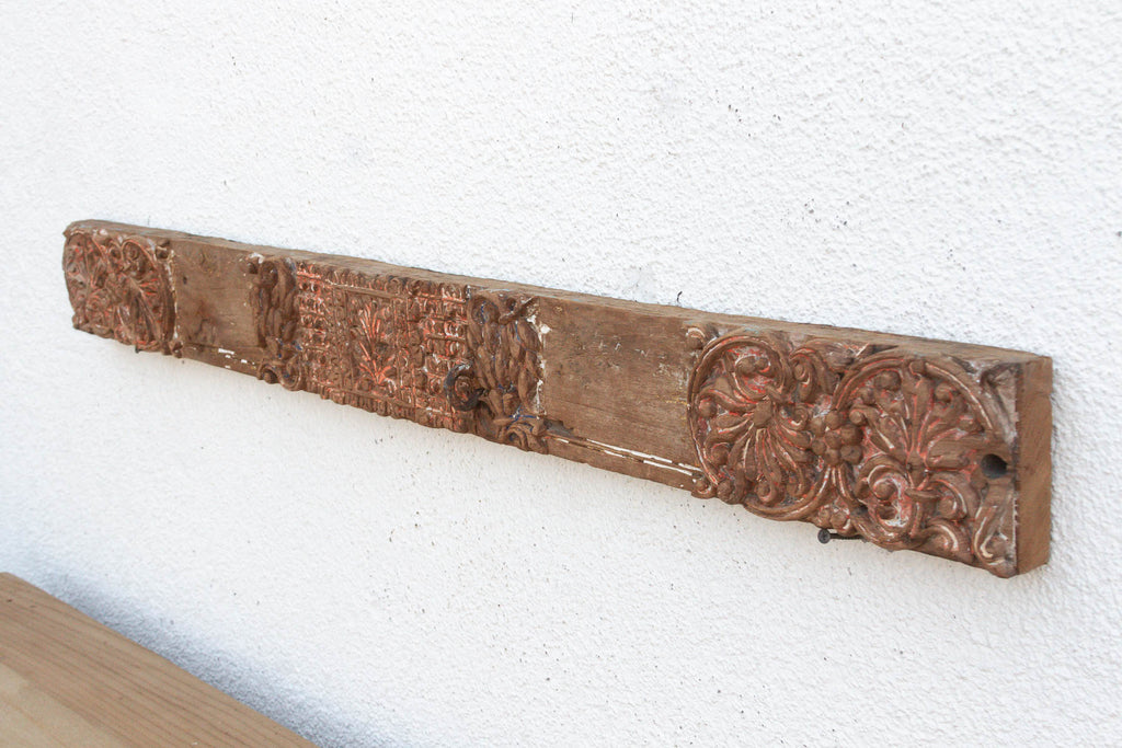 Aged Terracotta Color Carved Indian Panel