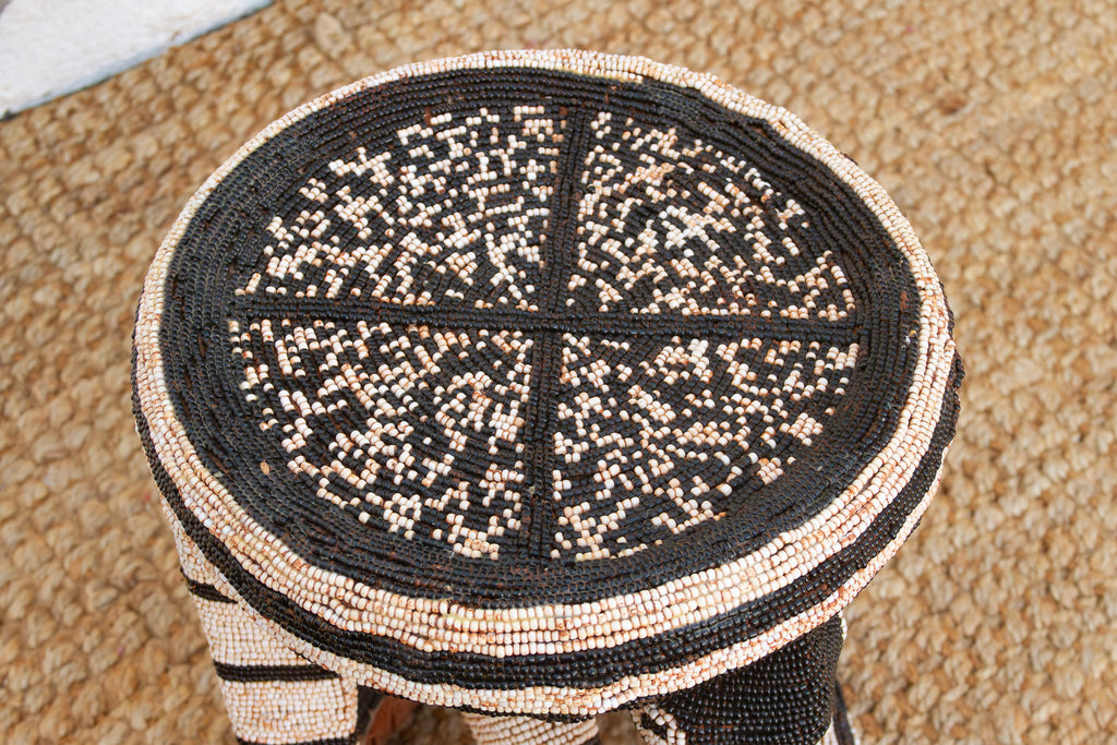 Black & White African Bamileke Leopard Stools