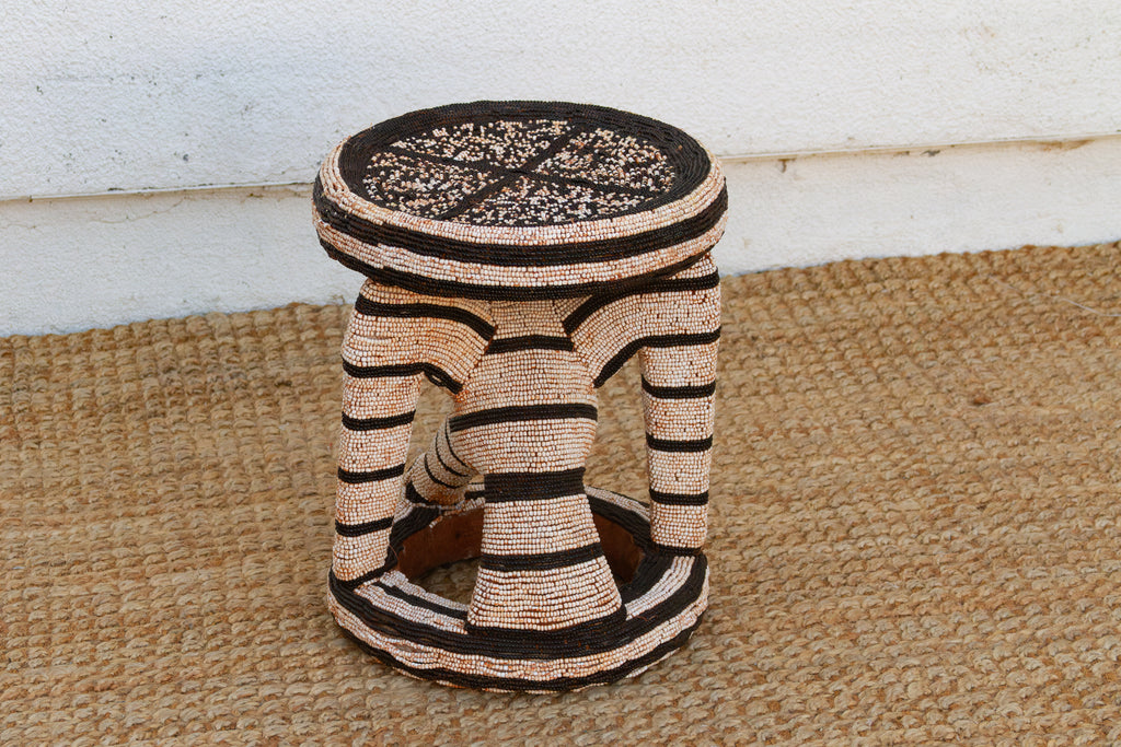 Black & White African Bamileke Leopard Stools