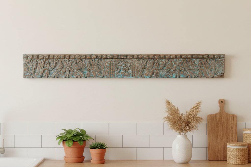 Antique Blue Ganesha Carved Lintel Panel