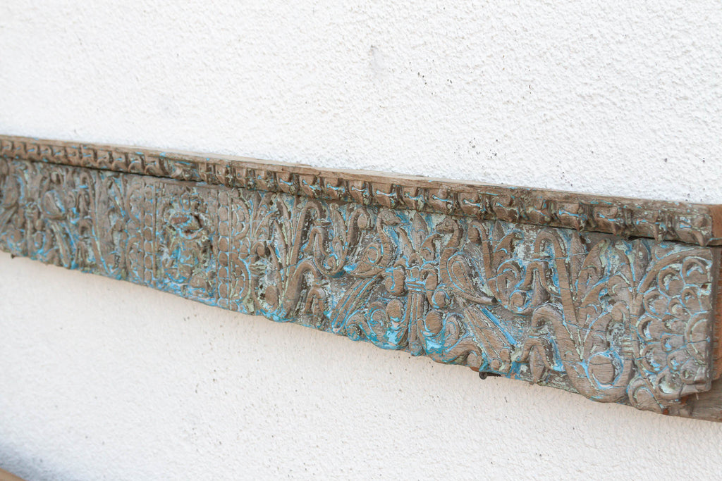 Antique Blue Ganesha Carved Lintel Panel