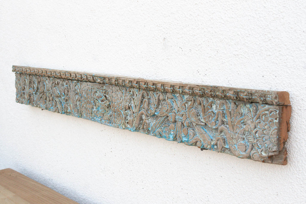 Antique Blue Ganesha Carved Lintel Panel