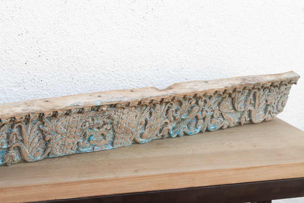 Antique Blue Ganesha Carved Lintel Panel