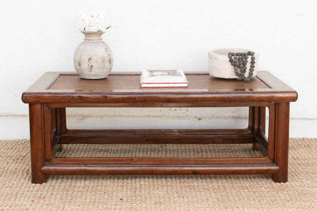 Mid 20th Century Ming Style Wood & Rattan Coffee Table