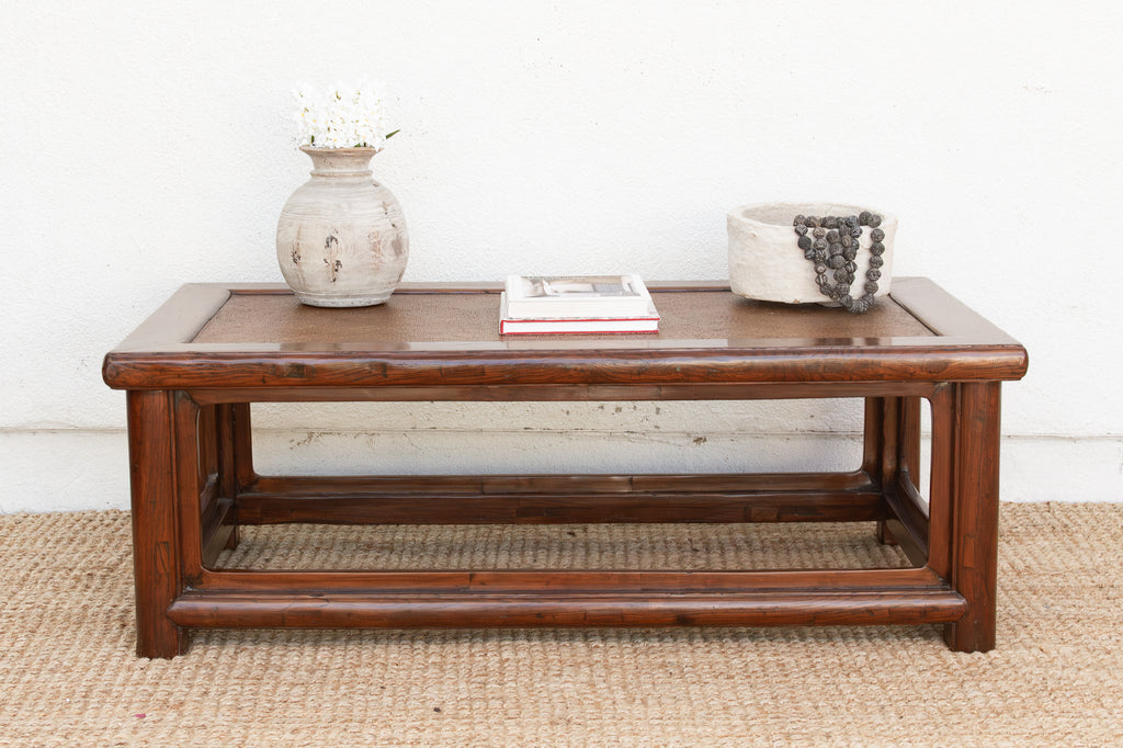 Mid 20th Century Ming Style Wood & Rattan Coffee Table