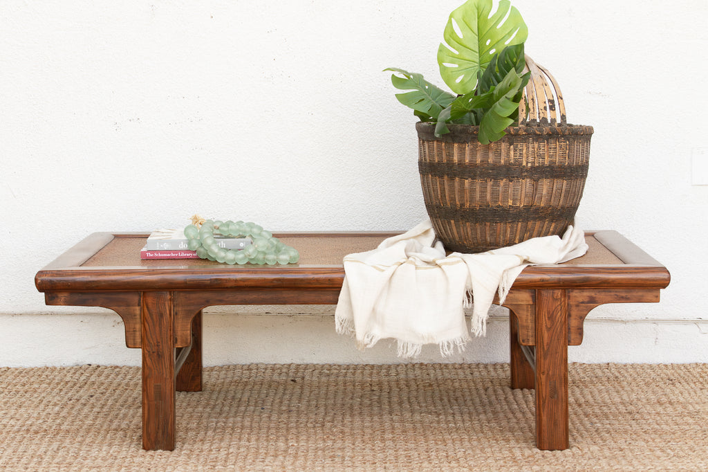 Rustic Zen Vintage Asian Rattan Top Coffee Table