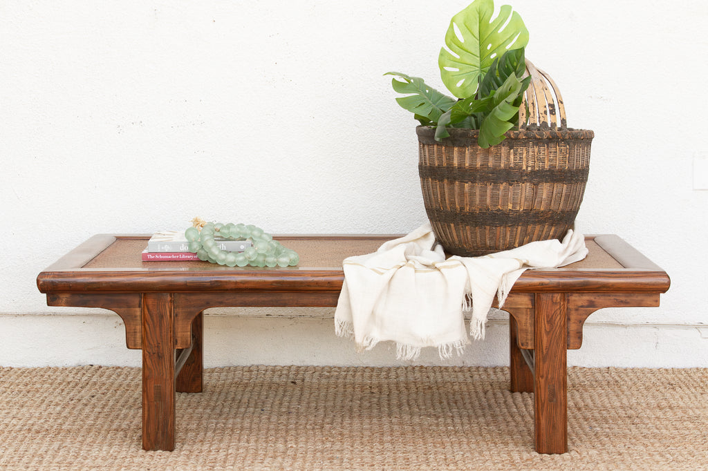 Rustic Zen Vintage Asian Rattan Top Coffee Table