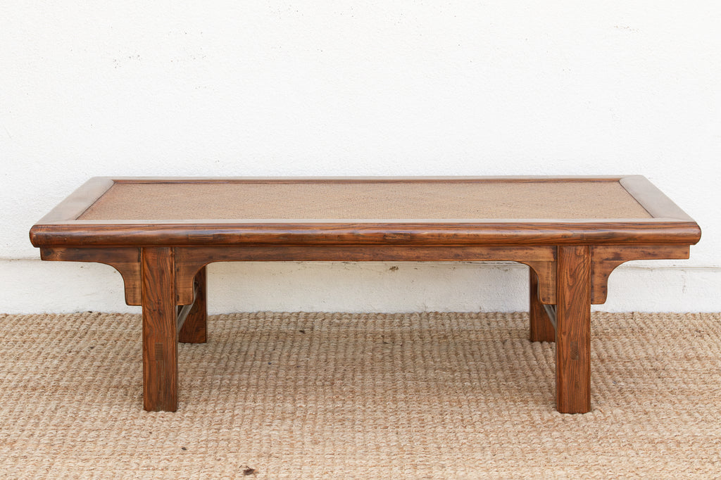 Rustic Zen Vintage Asian Rattan Top Coffee Table
