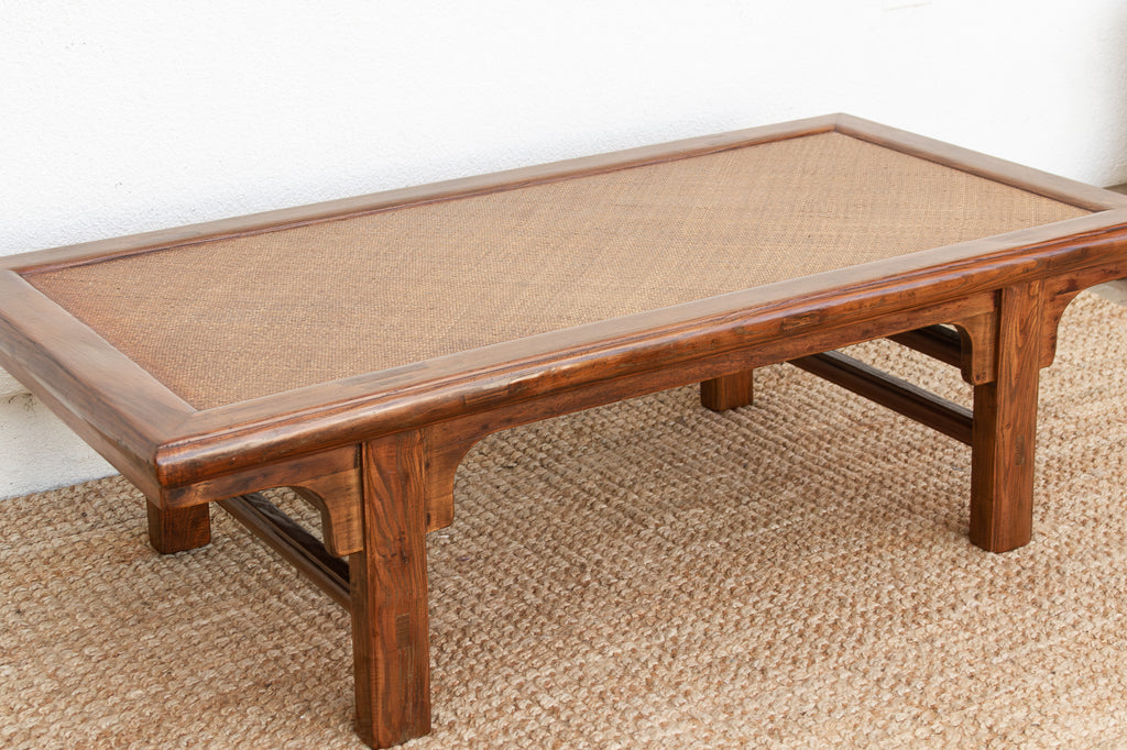 Rustic Zen Vintage Asian Rattan Top Coffee Table