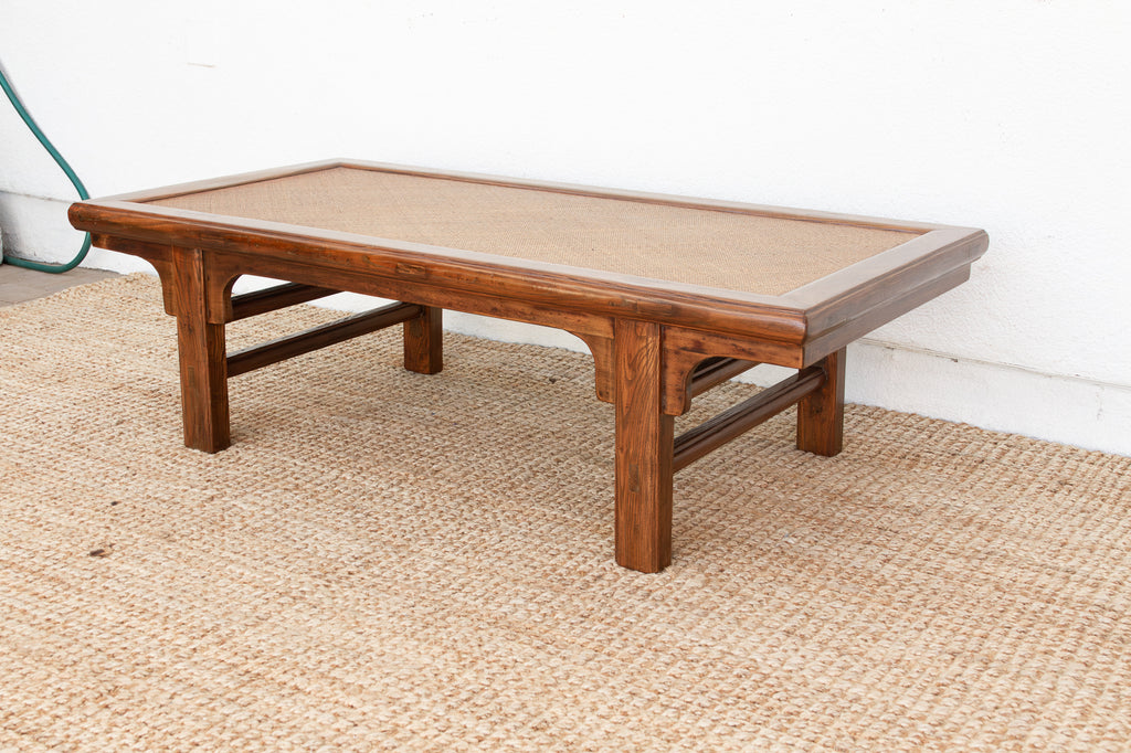 Rustic Zen Vintage Asian Rattan Top Coffee Table