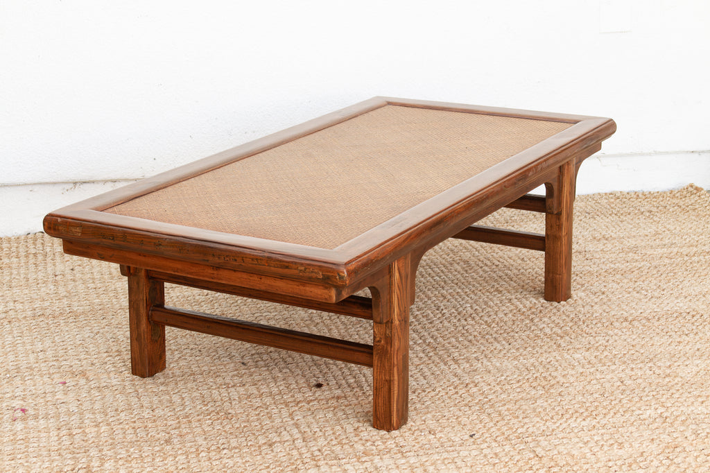 Rustic Zen Vintage Asian Rattan Top Coffee Table
