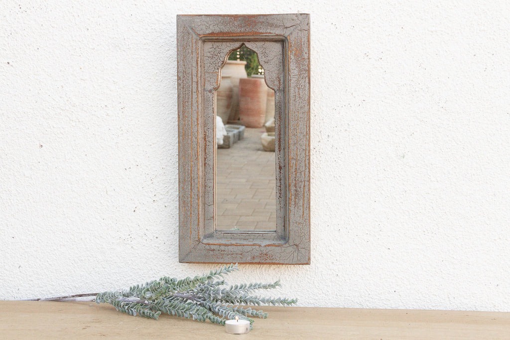 Boho Slate Gray Indian Arched Mirror